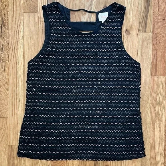 Parker Black Beaded Sparkly Open Back Silk Tank Top Size S - Picture 1 of 4